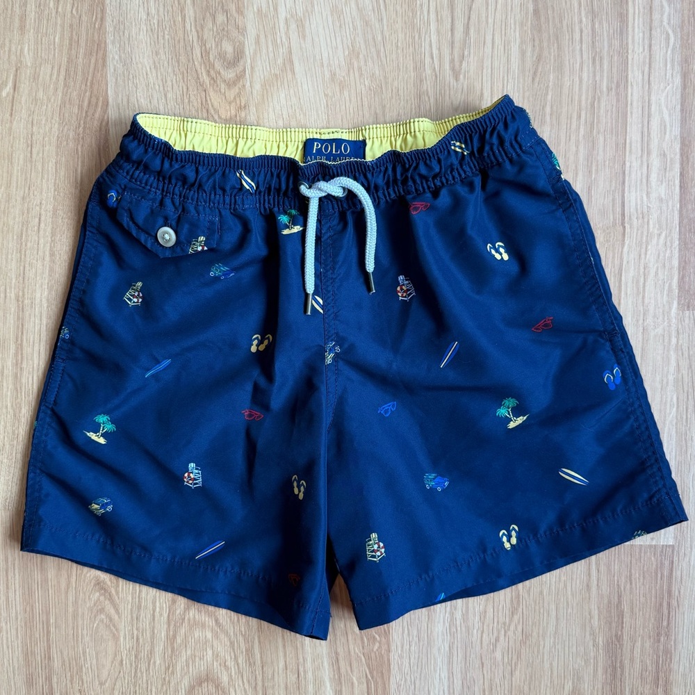 EUC Ralph Lauren Boy’s Swim Shorts, Trunks, Swimsuit-Navy with Summer Objects
